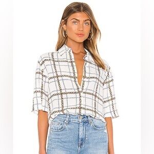 7 For All Mankind Chain Print Blouse | Tie Front | Short Sleeve | Size M